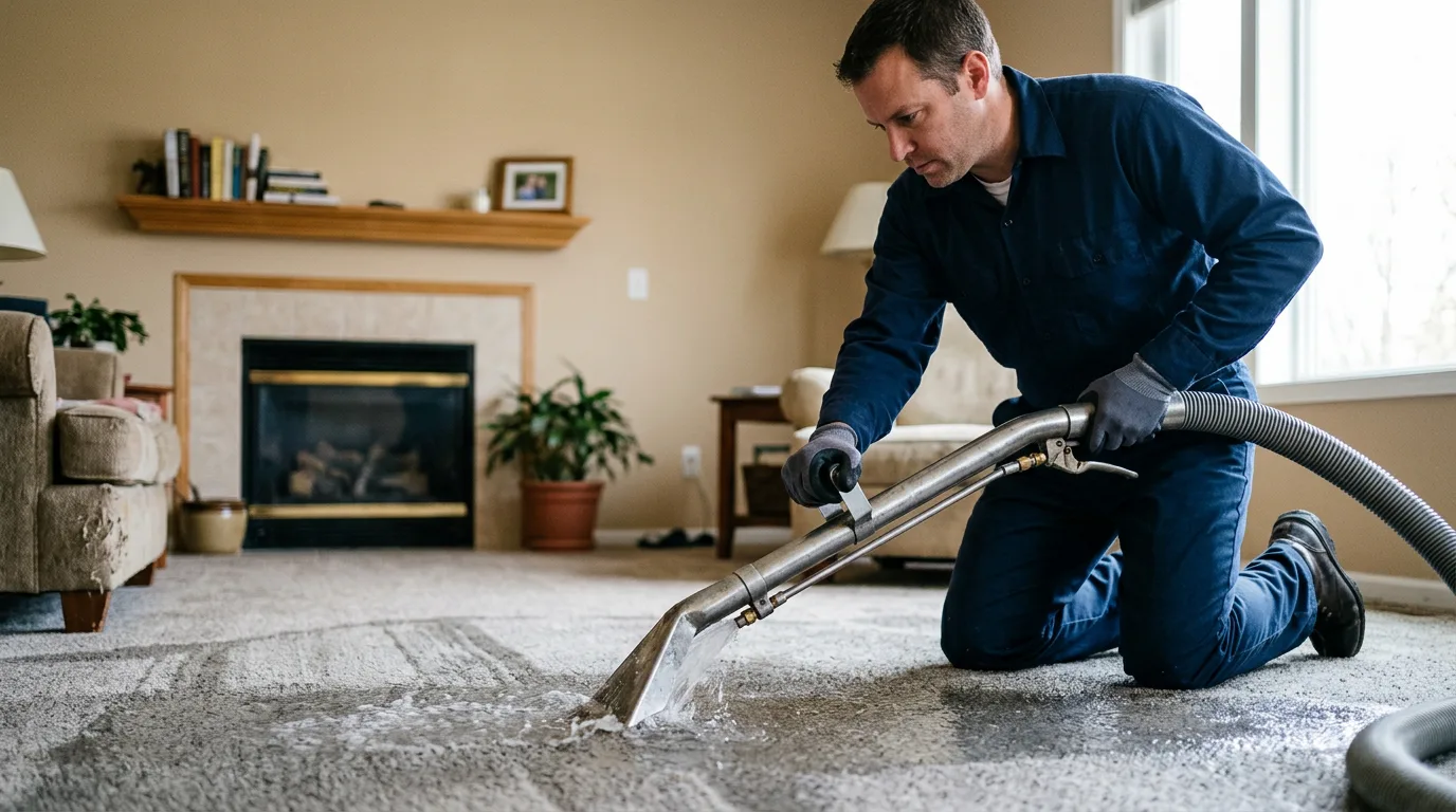 Water damage restoration technician working near Lublin, WI